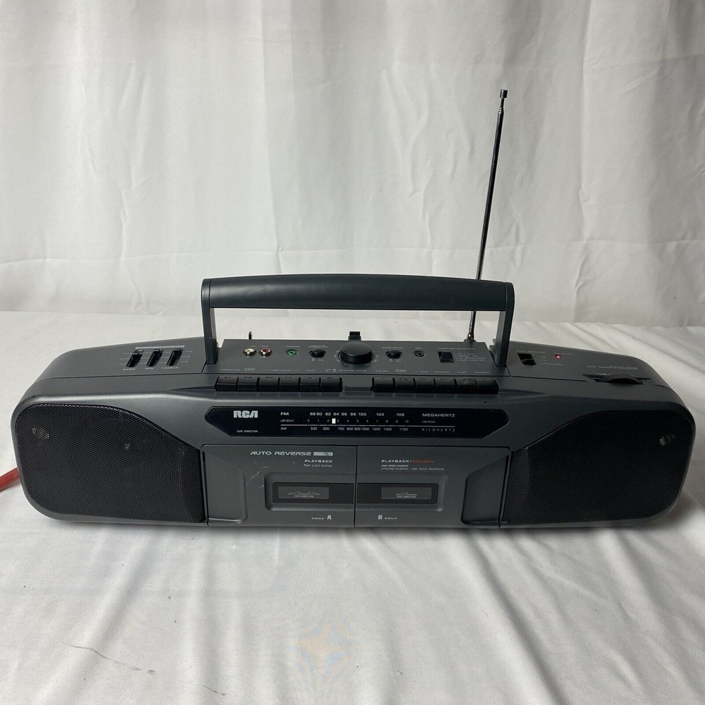 RCA RP-7770A Boom Box - AM/FM Stereo Radio Dual Cassette Recorder Boom Box